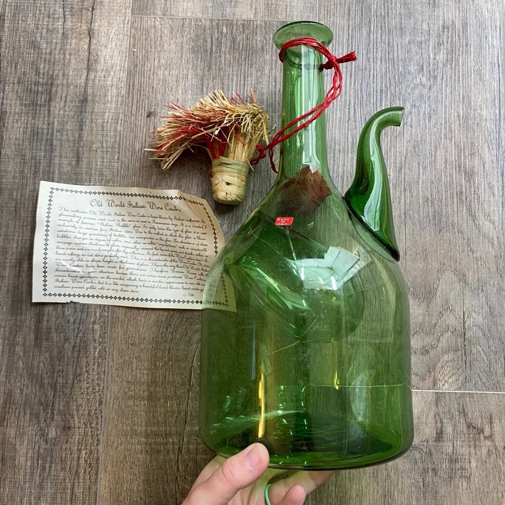 Vintage Old World Italian Green Glass Wine Decanter with Ice Chamber Italy 1977